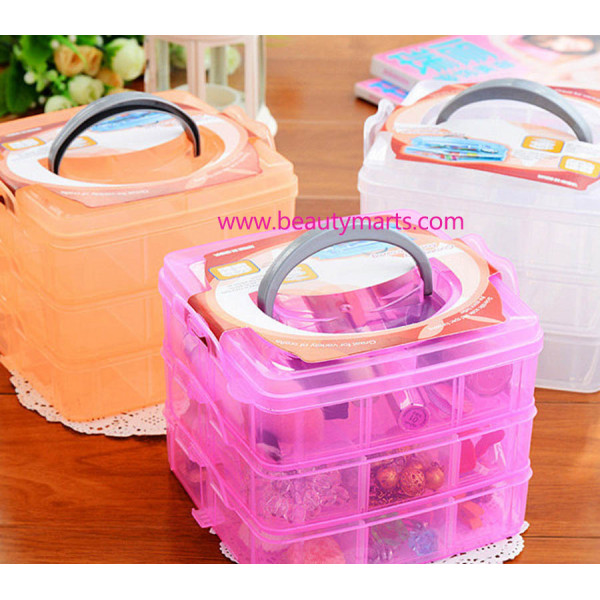 Portable 3 Layer Multi-function Jewelry Box 创意三层塑料收纳盒透明