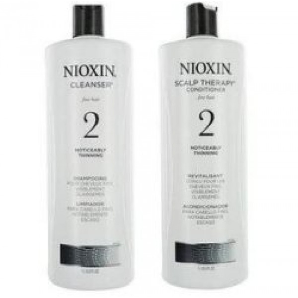 Nioxin System 2 Cleanser & Scalp Therapy Duo Set for noticeably thinning, fine, natural hair (1 Liter)